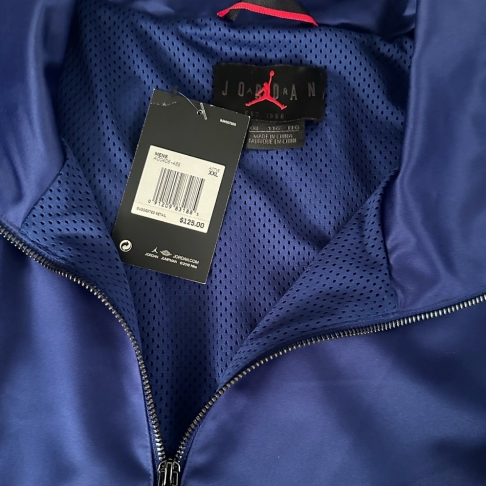 NWT Men's Jordan Wings Classic Blue Satin Standard Fit Jacket - Picture 2 of 8
